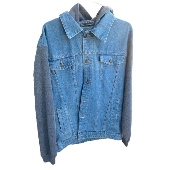 Men's Collared Denim Jean Jacket Sweatshirt sleeves Retro size large - Picture 3 of 4